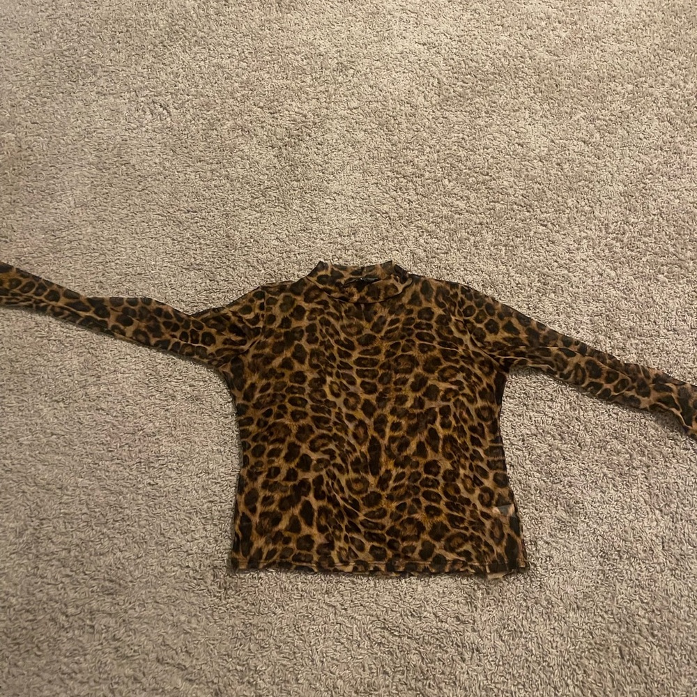 Leopard Print MeshLong Sleeve Top